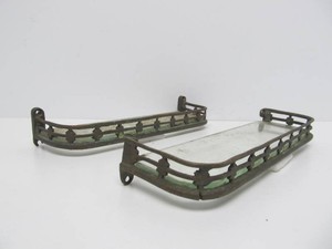 Pair of Original Antique Railroad Car Glass &amp Brass Bathroom Shelves #2