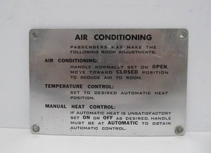 Original Vintage 1950s Aluminum Train Car Guest Room Air Conditioning Wall Plaque Sign