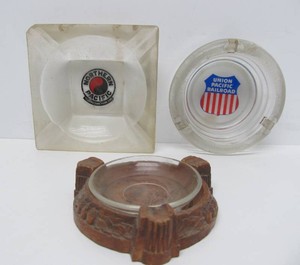3 Old Vintage Railroad Advertising Ashtrays