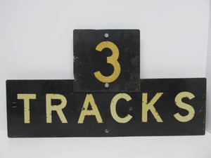 Old vintage Metal Railroad Crossing Sign - 3 Tracks