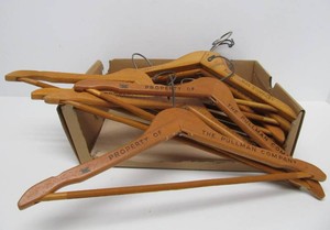 Lot of 11 Vintage 1940s-50s era PULLMAN Railroad Wooden Clothes Hangers
