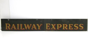 Original Antique RAILWAY EXPRESS Station 2-Piece Tin Sign&nbsp