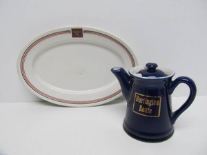 Vintaeg BURLINGTON ROUTE Railroad China - Tea or Coffee Pot &amp Oval Plate
