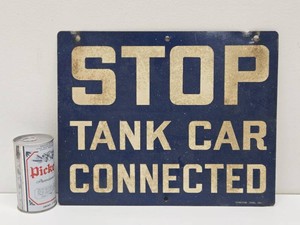 Original Old Vintage STOP Tank Car Connected Heavy Steel Railroad Sign&nbsp