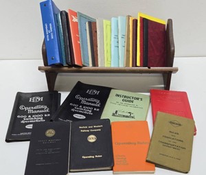 Wooden Shelf Ful of Old Smaller Sized Railroad Books Manuals etc