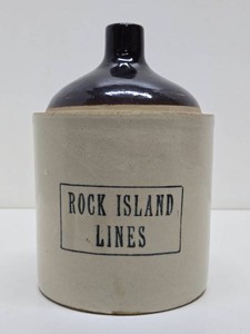 Old Vintage ROCK ISLAND LINES Railroad Stoneware Jug