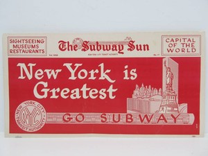 Original Vintage 1940s New York Subway Advertising Poster for the Subway Sun NewspaperPeriodical