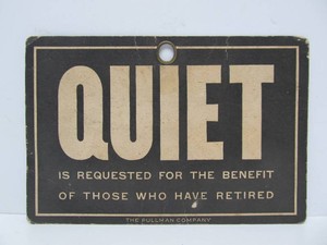 Original Vintage 1930s era PULLMAN Railroad Car Double Sided Cardboard Sign - Quiet &amp Luggage&nbsp