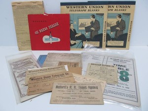 Lot of Vintage &amp Antique Railroad Paper Ephemera Telegraphs Tickets etc