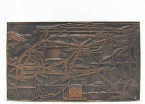 Old Vintage BURLING ROUTE The National Park Line Copper Printers Map Plate on Wood Block
