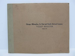 LARGE Old Vintage 1940s-50s Chicago, Milwaukee St. Paul &amp Pacific Railroad Company&nbspTicket Register Book&nbsp
