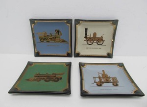 4 Vintage Mid Century Glass Railroad Train Ashtrays by Houze Art
