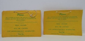 2 Original Old Vintage Train Car REST ROOM LOCKED Hanging Cardboard Signs