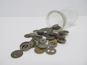 Jar wAntique Train Tokens