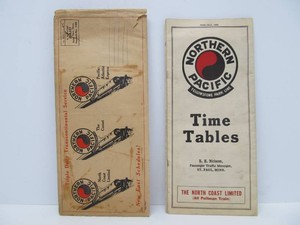 Large Size Antique 1929 NORTHERN PACIFIC Railroad Timetable wOriginal Envelope
