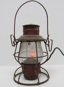 Electrified Antique BURLINGTON ROUTE Railroad Lantern - Crack in Back of Glass Globe