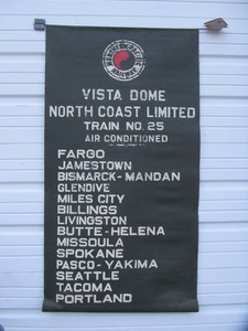 Original Old Northern Pacific Railway VISTA DOME Green Canvas Route Banner