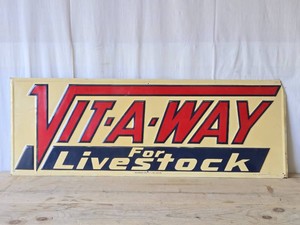 Vintage VIT-A-WAY For Livestock Embossed Tin Farm Sign