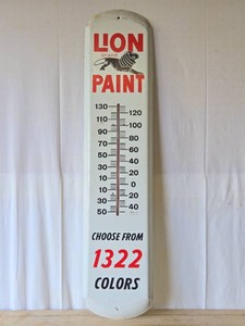 Large Vintage Metal LION PAINT Advertising Thermometer Sign