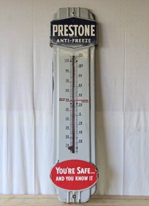 Vintage PRESTONE Anti-Freeze Porcelain Advertising Thermometer Sign
