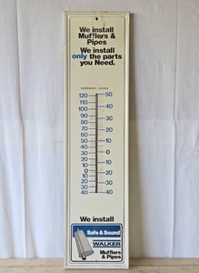 Vintage WALKER MUFFLERS Metal Advertising Thermometer Sign