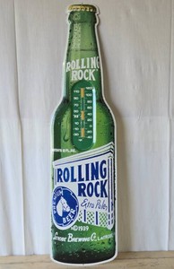 ROLLING ROCK Metal Advertising Beer Bottle Sign
