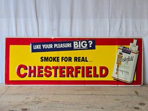 Vintage 1950s-60s CHESTERFIELD Cigarettes Embossed Tin Sign