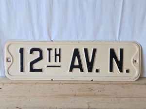 Old Vintage Embossed Steel Street Sign - 12th Avenue N.