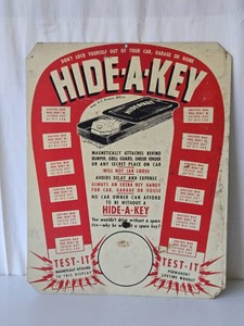 Vintage Metal HIDE-A-KEY Advertising Hardware Store Sign