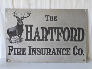 Vintage 1930s era THE HARTFORD Fire Insurance Metal Sign