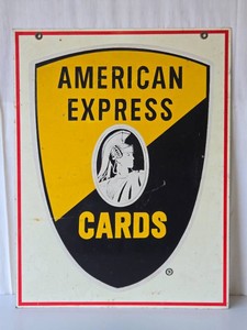 Vintage AMERICAN EXPRESS Double Sided Porcelain Sign
