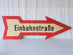 Vintage German Metal ONE WAY Arrow Street Sign
