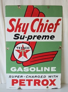 vintage 1960s Texaco SKY CHIEF Gasoline Porcelain Sign