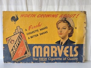 Vintage 1940s MARVELS Cigarettes Advertising Sign&nbsp
