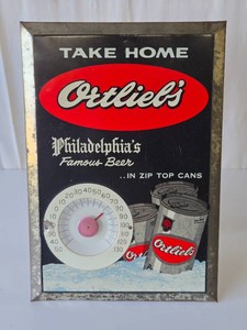 Very Cool 1930s era ORTLIEBS Metal Advertising Beer Thermometer Sign