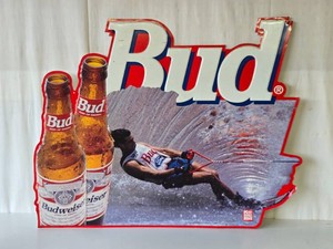 Vintage 90s Embossed Metal BUDWEISER Beer Sign