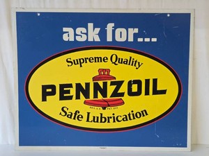 Vintage PENNZOIL Double Sided Metal Service Station Sign
