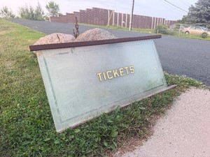 Large Original Antique Railroad Depot TICKETS Glass Window Sign