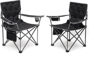 $120 SUNNYFEEL Camping Chair for Adults, Heavy Duty 500LBS Black 2 Pack | Padded oversized camping chair with cup holder & side pocket. Portable folding lawn chair for outdoor beach picnic fishing