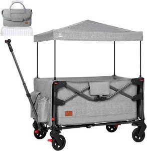 $200 EVER ADVANCED Lightweight Foldable Travel Wagon Stroller for 2 Kids - Carry-on Airplane Size with Travel Bag - All-Terrain Wheels, 5-Point Harness - Portable Kids & Cargo Wagon for Zoo & Park