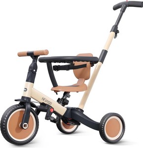 newyoo TR008 5-in-1 Tricycle for Toddlers 1-3, Toddler Bike, Birthday Gift | Toddler Trike with Safety Bar and Parent Push Handle Converts to Balance Bike, Fun Outdoor Toy for Boys and Birls, Khaki
