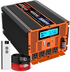 $289 4000 Watt Pure Sine Wave Power Inverter 24V DC to 110V 120V Converter for Family RV Off Grid Solar System Car with Type-C Ports 4 AC Power Outlets Dual USB Ports LCD Display and Remote Control