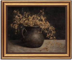 Vintage Gold Framed Wall Art for Living Room Farmhouse Rustic Dark Floral Canvas Prints French Country Cottage Oil Painting Picture Moody Botanical Wall Decor for Living Room Bedroom Bathroom 16x24in