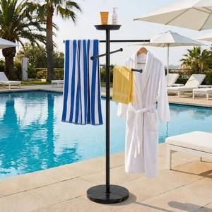 Pool Towel Rack Outdoor, 5ft Tall Black Coated 304 Stainless Steel  Abimars Hot Tub Towel Rack with Marble Weighted Base, Tip-Resistant & Pool-Chemical Resistant