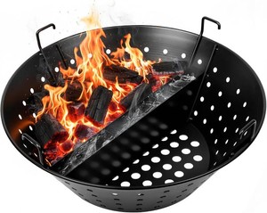 Vankey Charcoal Basket with Divider for Kamado Joe Big Joe Grill, Heavy-Duty Carbon Steel Fire Bowl Replacement Big Joe Parts, with Dual-Zone Cooking & Foldable Handles for Smoking and Grilling