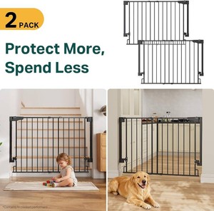 $116 Cumbor 1 Pack 29.2-43 No Bottom Bar Baby & Dog Gate for Stairs & Doorways  2-in-1 Auto Close Gates Indoor, Hardware Mounted Pet Gate with Large Walk Thru Door, Child-Proof Safety Gate for Kids (Black)
