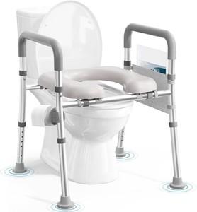 soundfuse Heavy Duty Raised Toilet Seat with Handles for Senior, 400 lbs  Adjustable Height & Width, Aluminum Reinforced Frame, Padded Seat, Handicap Elevated Toilet Seat Riser, Fit Most Toilets