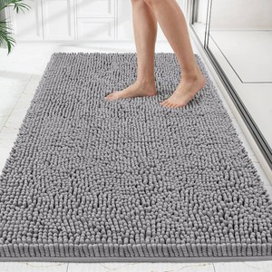Bathroom Rugs Mat 60 x 48, Thick Soft Absorbent Chenille Bath Rugs, Rubber Backing Bath Mats for Bathroom Floor, Tub, Shower, Bedroom, Home Decor Accessories, Quick Dry Machine Washable, Grey