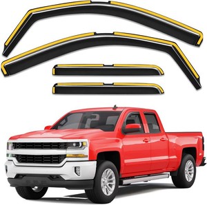 Window Visors Rain Guard for Chevy SilveradoGMC Sierra DoubleCab 2014-2018  Saleago,in-Channel,Extra-Thick,Extra Durable,Window Deflectors,Vent Visors,Vent Shades,Truck Accessories,Polycarbonate (PC)