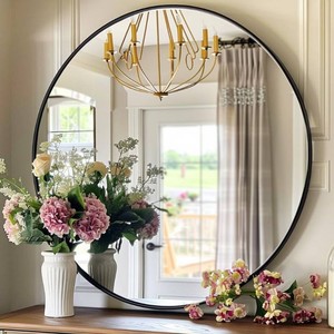 Round Mirror 30 inch, Circle Black Mirror, Matte Black Metal Frame  Large Circular Wall Mounted Mirrors for Bathroom, Bedroom, Entryway, Living Room, Hallway, Over Sink,Vanity,Wall Decor,Rustic
